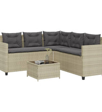 Gartensofa in L-Form mit Tisch und Kissen Hellgrau Poly Rattan