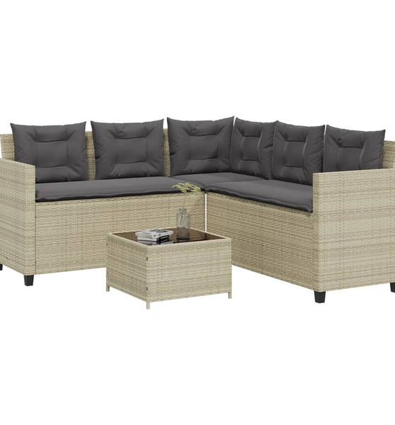 Gartensofa in L-Form mit Tisch und Kissen Hellgrau Poly Rattan