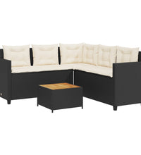 Gartensofa in L-Form mit Tisch und Kissen Schwarz Poly Rattan