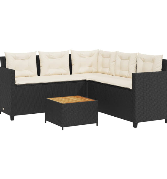 Gartensofa in L-Form mit Tisch und Kissen Schwarz Poly Rattan