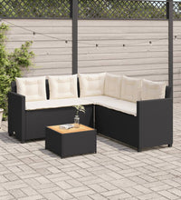 Gartensofa in L-Form mit Tisch und Kissen Schwarz Poly Rattan
