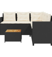 Gartensofa in L-Form mit Tisch und Kissen Schwarz Poly Rattan