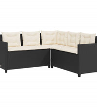 Gartensofa in L-Form mit Tisch und Kissen Schwarz Poly Rattan