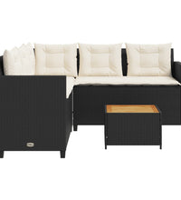 Gartensofa in L-Form mit Tisch und Kissen Schwarz Poly Rattan