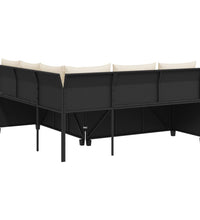 Gartensofa in L-Form mit Tisch und Kissen Schwarz Poly Rattan