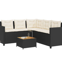 Gartensofa in L-Form mit Tisch und Kissen Schwarz Poly Rattan