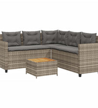 Gartensofa in L-Form mit Tisch und Kissen Grau Poly Rattan