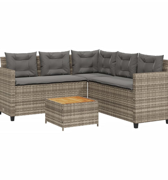 Gartensofa in L-Form mit Tisch und Kissen Grau Poly Rattan