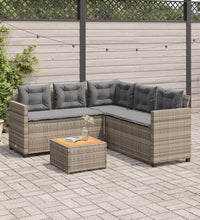 Gartensofa in L-Form mit Tisch und Kissen Grau Poly Rattan