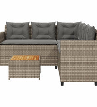 Gartensofa in L-Form mit Tisch und Kissen Grau Poly Rattan