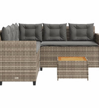 Gartensofa in L-Form mit Tisch und Kissen Grau Poly Rattan