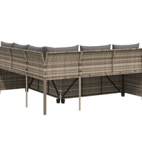 Gartensofa in L-Form mit Tisch und Kissen Grau Poly Rattan