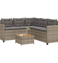 Gartensofa in L-Form mit Tisch und Kissen Grau Poly Rattan