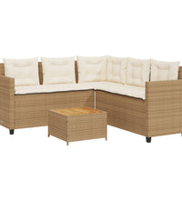 Gartensofa in L-Form mit Tisch und Kissen Beige Poly Rattan