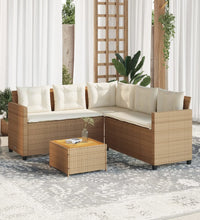 Gartensofa in L-Form mit Tisch und Kissen Beige Poly Rattan