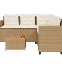 Gartensofa in L-Form mit Tisch und Kissen Beige Poly Rattan