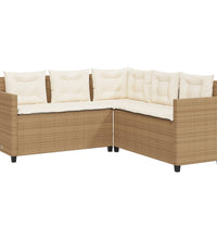 Gartensofa in L-Form mit Tisch und Kissen Beige Poly Rattan