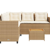 Gartensofa in L-Form mit Tisch und Kissen Beige Poly Rattan