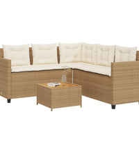 Gartensofa in L-Form mit Tisch und Kissen Beige Poly Rattan