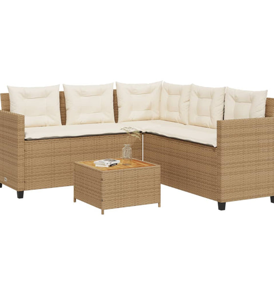 Gartensofa in L-Form mit Tisch und Kissen Beige Poly Rattan