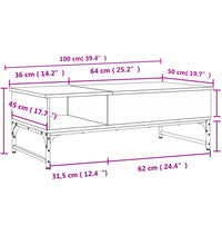 Couchtisch Grau Sonoma 100x50x35 cm Holzwerkstoff und Metall