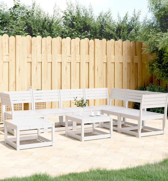 7-tlg. Garten-Lounge-Set Weiß Massivholz Kiefer