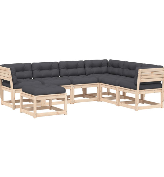 7-tlg. Garten-Lounge-Set mit Kissen Massivholz Kiefer