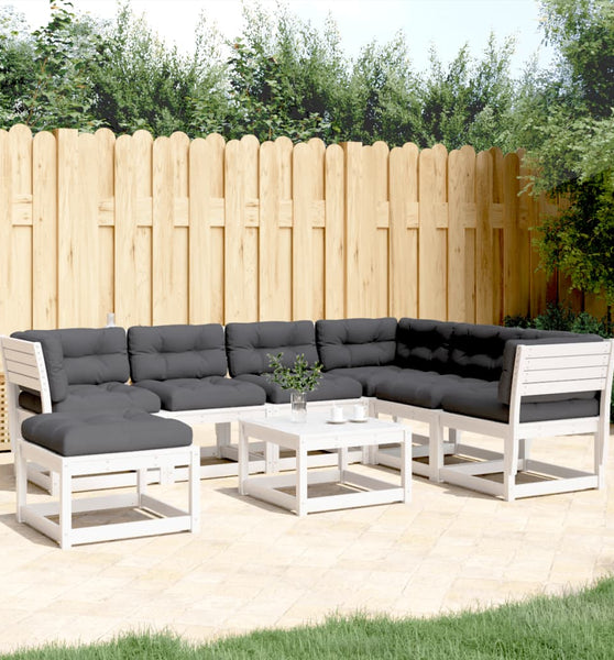 7-tlg. Garten-Lounge-Set mit Kissen Weiß Massivholz Kiefer