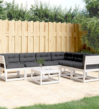 6-tlg. Garten-Sofagarnitur mit Kissen Weiß Massivholz Kiefer