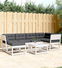 6-tlg. Garten-Sofagarnitur mit Kissen Weiß Massivholz Kiefer