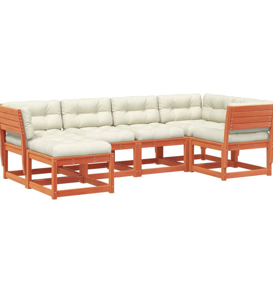 6-tlg. Garten-Sofagarnitur mit Kissen Wachsbraun Kiefernholz