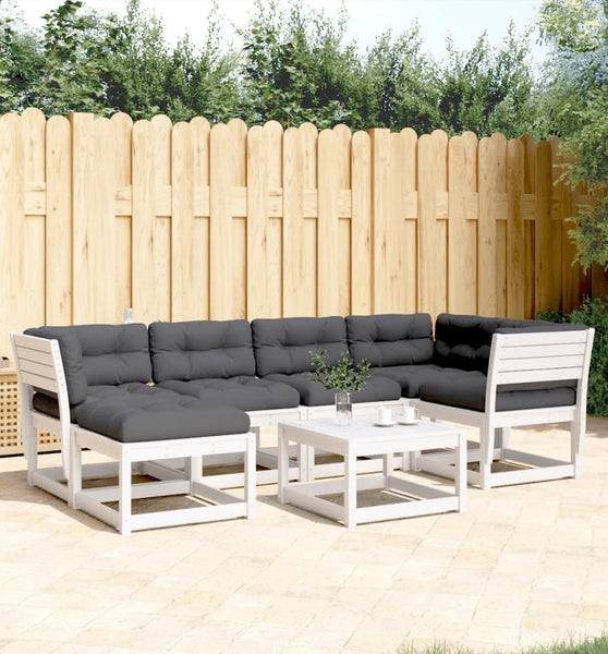 6-tlg. Garten-Sofagarnitur mit Kissen Weiß Massivholz Kiefer