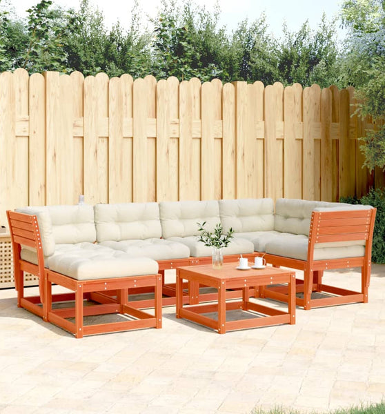 6-tlg. Garten-Sofagarnitur mit Kissen Wachsbraun Kiefernholz