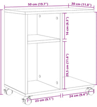 Beistelltisch mit Rollen Grau Sonoma 50x30x55 cm Holzwerkstoff