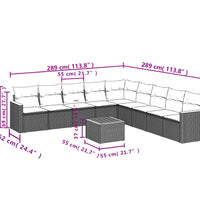 10-tlg. Garten-Sofagarnitur mit Kissen Schwarz Poly Rattan