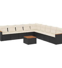 10-tlg. Garten-Sofagarnitur mit Kissen Schwarz Poly Rattan
