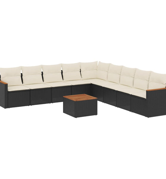 10-tlg. Garten-Sofagarnitur mit Kissen Schwarz Poly Rattan
