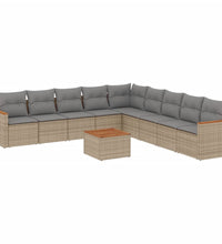 10-tlg. Garten-Sofagarnitur mit Kissen Beige Poly Rattan