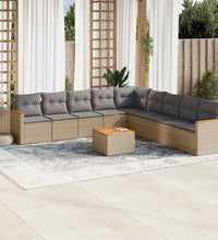 10-tlg. Garten-Sofagarnitur mit Kissen Beige Poly Rattan