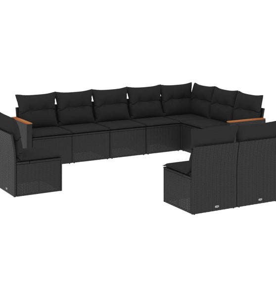 10-tlg. Garten-Sofagarnitur mit Kissen Schwarz Poly Rattan
