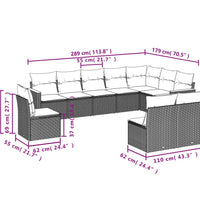 10-tlg. Garten-Sofagarnitur mit Kissen Schwarz Poly Rattan