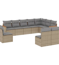 10-tlg. Garten-Sofagarnitur mit Kissen Beige Poly Rattan