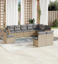 10-tlg. Garten-Sofagarnitur mit Kissen Beige Poly Rattan