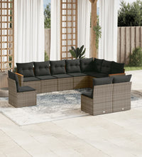 10-tlg. Garten-Sofagarnitur mit Kissen Grau Poly Rattan