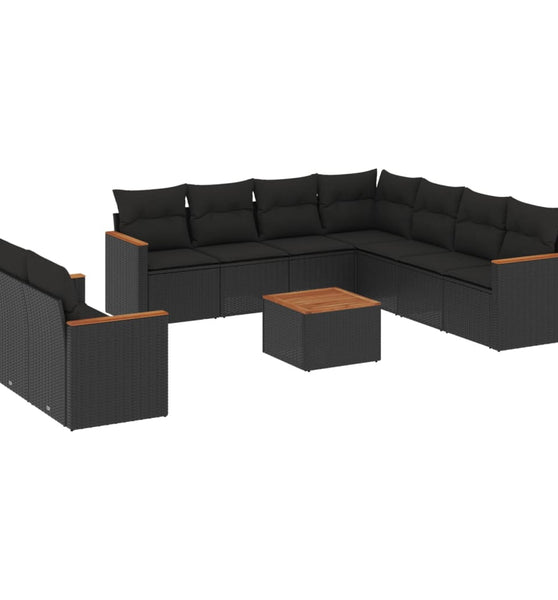 10-tlg. Garten-Sofagarnitur mit Kissen Schwarz Poly Rattan