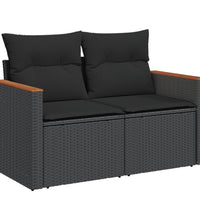 10-tlg. Garten-Sofagarnitur mit Kissen Schwarz Poly Rattan