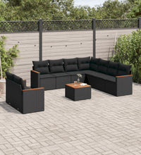 10-tlg. Garten-Sofagarnitur mit Kissen Schwarz Poly Rattan