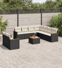 10-tlg. Garten-Sofagarnitur mit Kissen Schwarz Poly Rattan