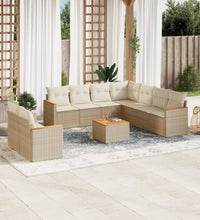 10-tlg. Garten-Sofagarnitur mit Kissen Beige Poly Rattan