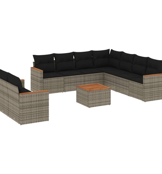 10-tlg. Garten-Sofagarnitur mit Kissen Grau Poly Rattan